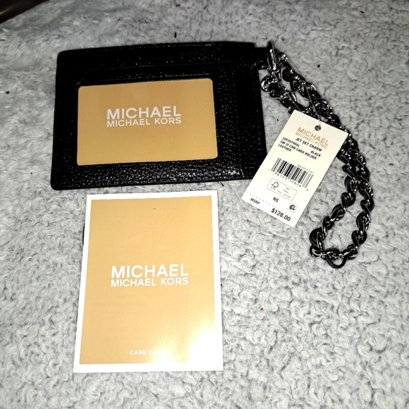 MICHAEL Michael Kors Handbags - NWT Black Leather Michael Michael Kors card holder wristlet